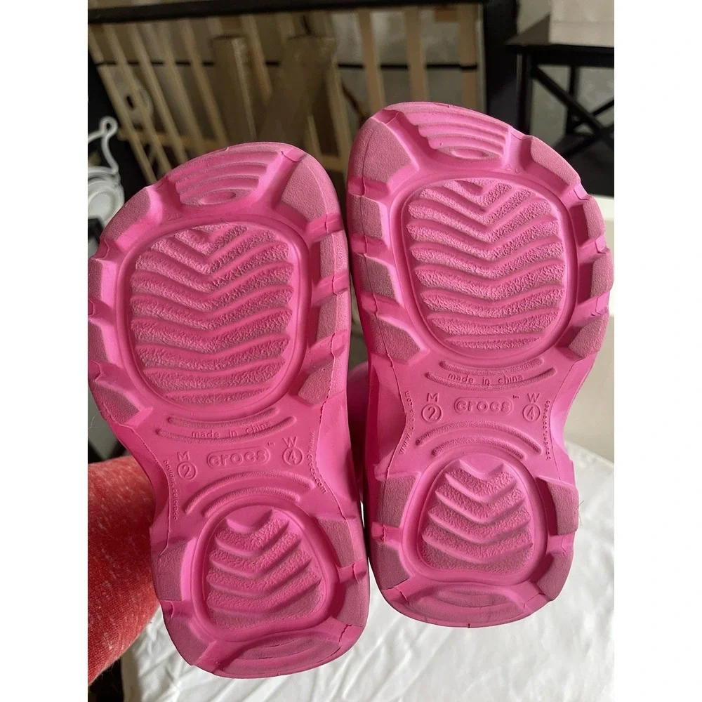 CROCS Youth Big Kids Size 1 Pink Rubber Pull On Crocband  Jaunt Rain Boots
